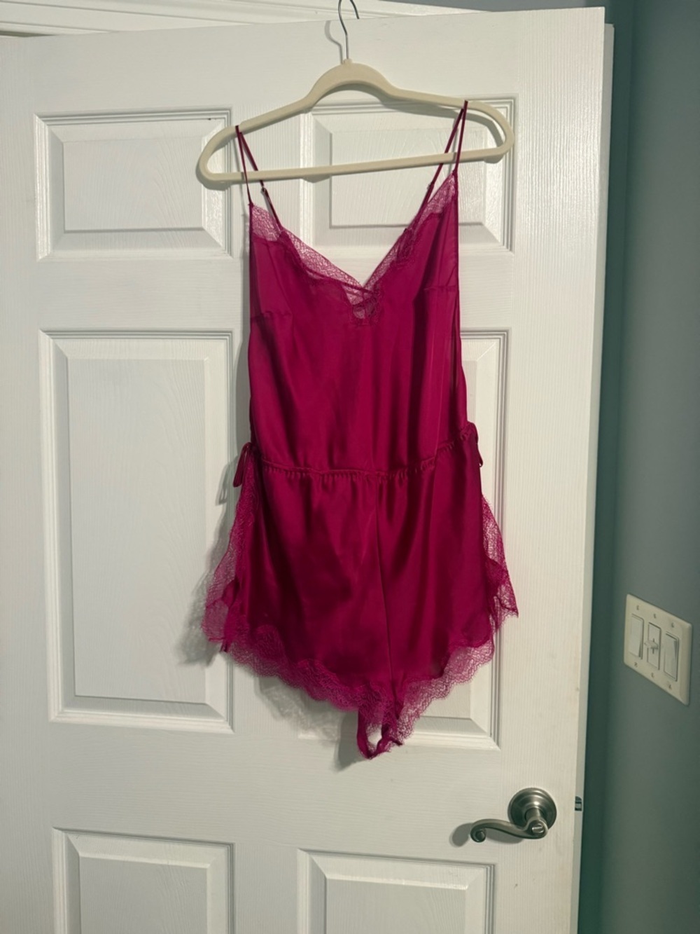 Victoria's Secret Fuchsia Lace-Trim Satin Romper (NWT)